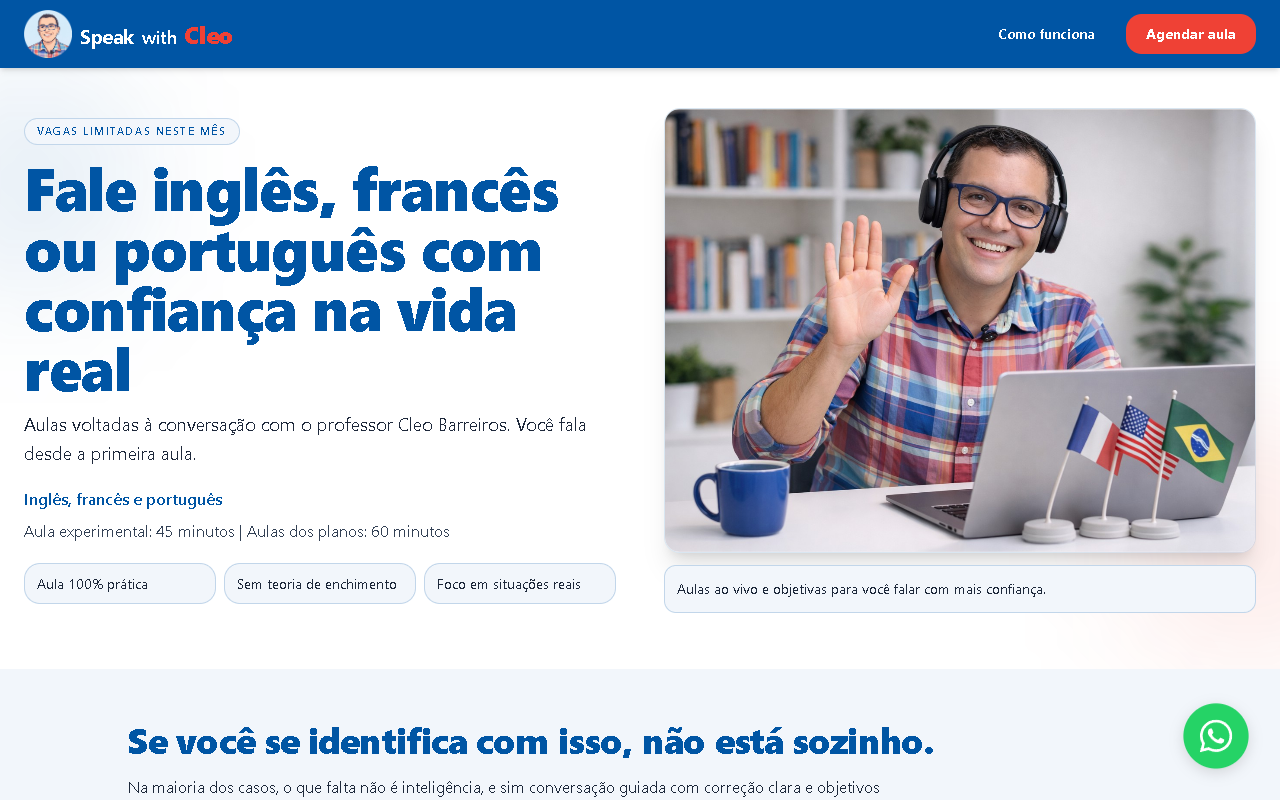 Página inicial do projeto Speak with Cleo